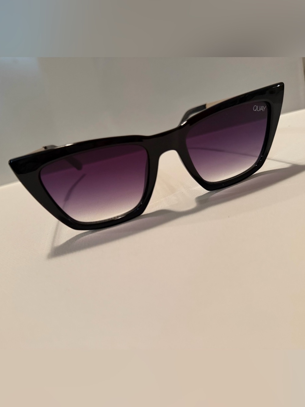 Quay Australia Black Cat-Eye Sunglasses with Purple Gradient Lenses